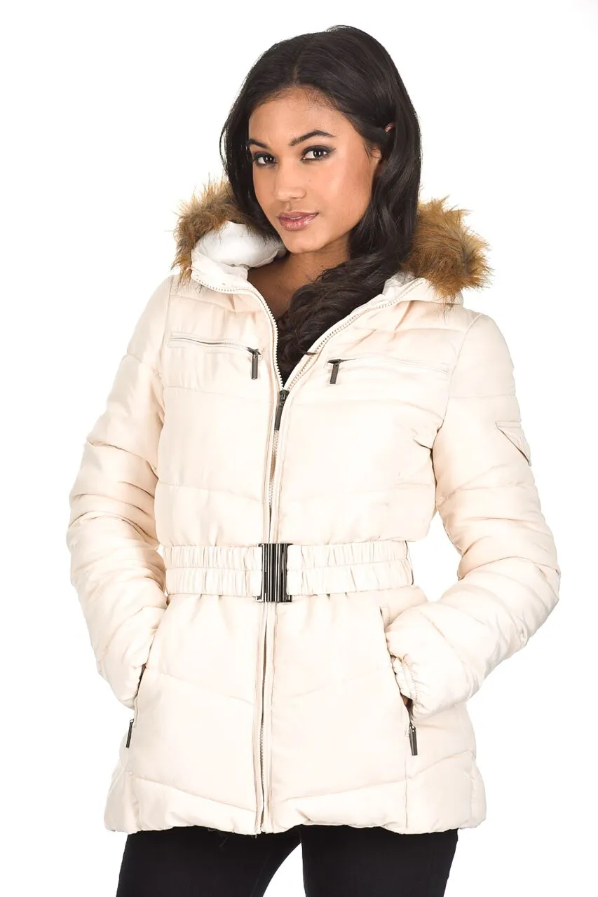 Cream Padded Puffer Jacket sold by AX Paris