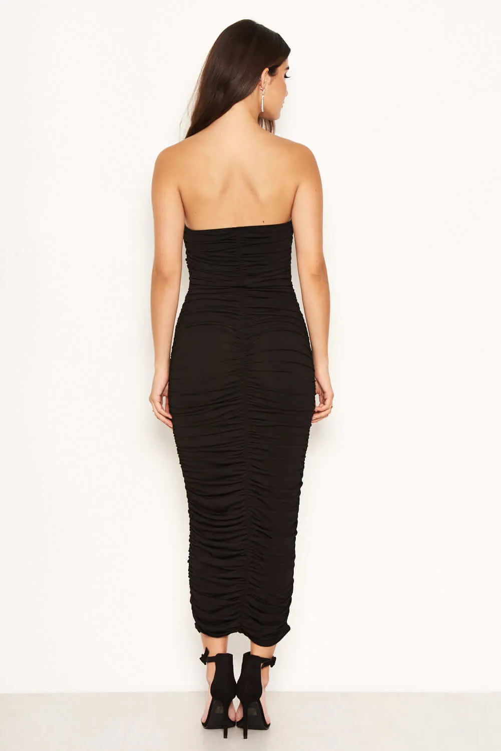 Black Strapless Ruched Bodycon Midi Dress sold by AX Paris product image thumbnail 4