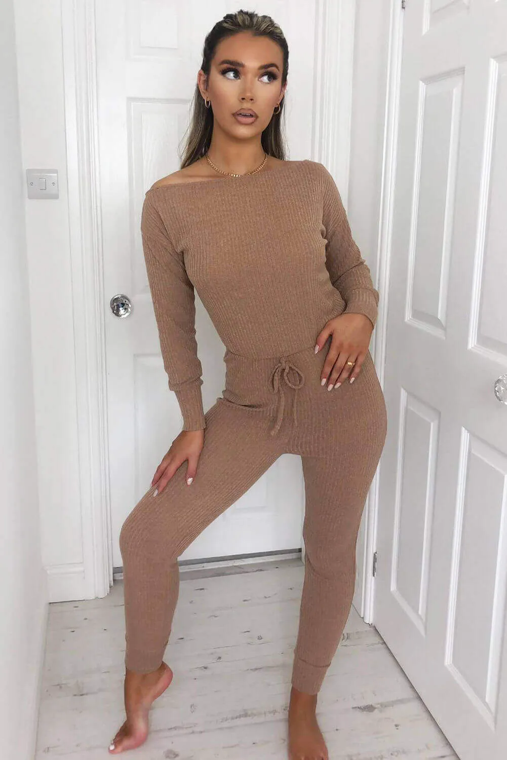 Camel Knitted Long Sleeve Jumpsuit sold by AX Paris product image thumbnail 2