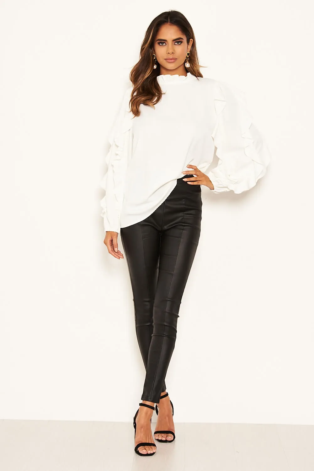 Cream Frilled Sleeve High Neck Top sold by AX Paris product image thumbnail 3