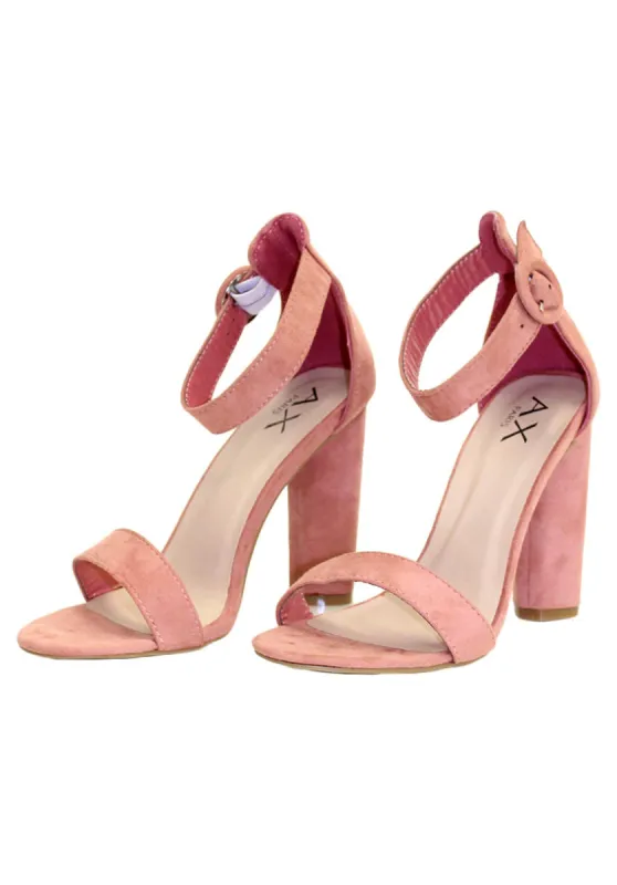 Peach Suede Heels With Thin Buckle Strap sold by AX Paris