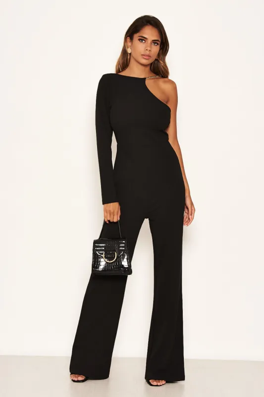 Black One Shoulder Jumpsuit With Chain Detail sold by AX Paris