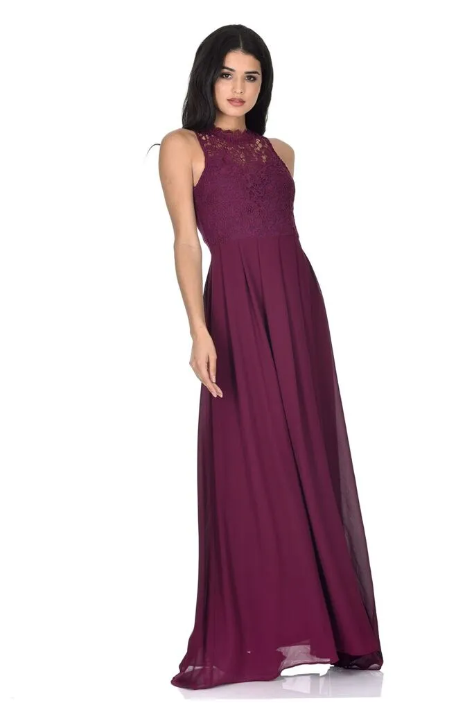 Plum High Neck Maxi Dress sold by AX Paris