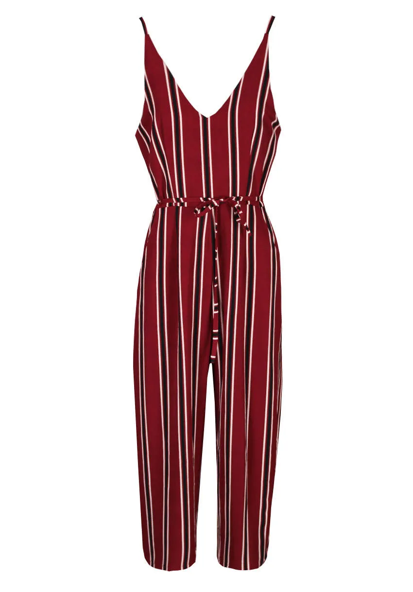 Plum Striped Tie Waist Jumpsuit sold by AX Paris product image thumbnail 4