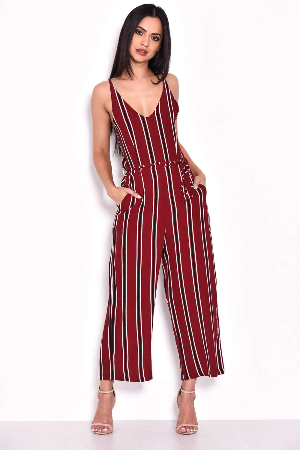 Plum Striped Tie Waist Jumpsuit sold by AX Paris product image thumbnail 5