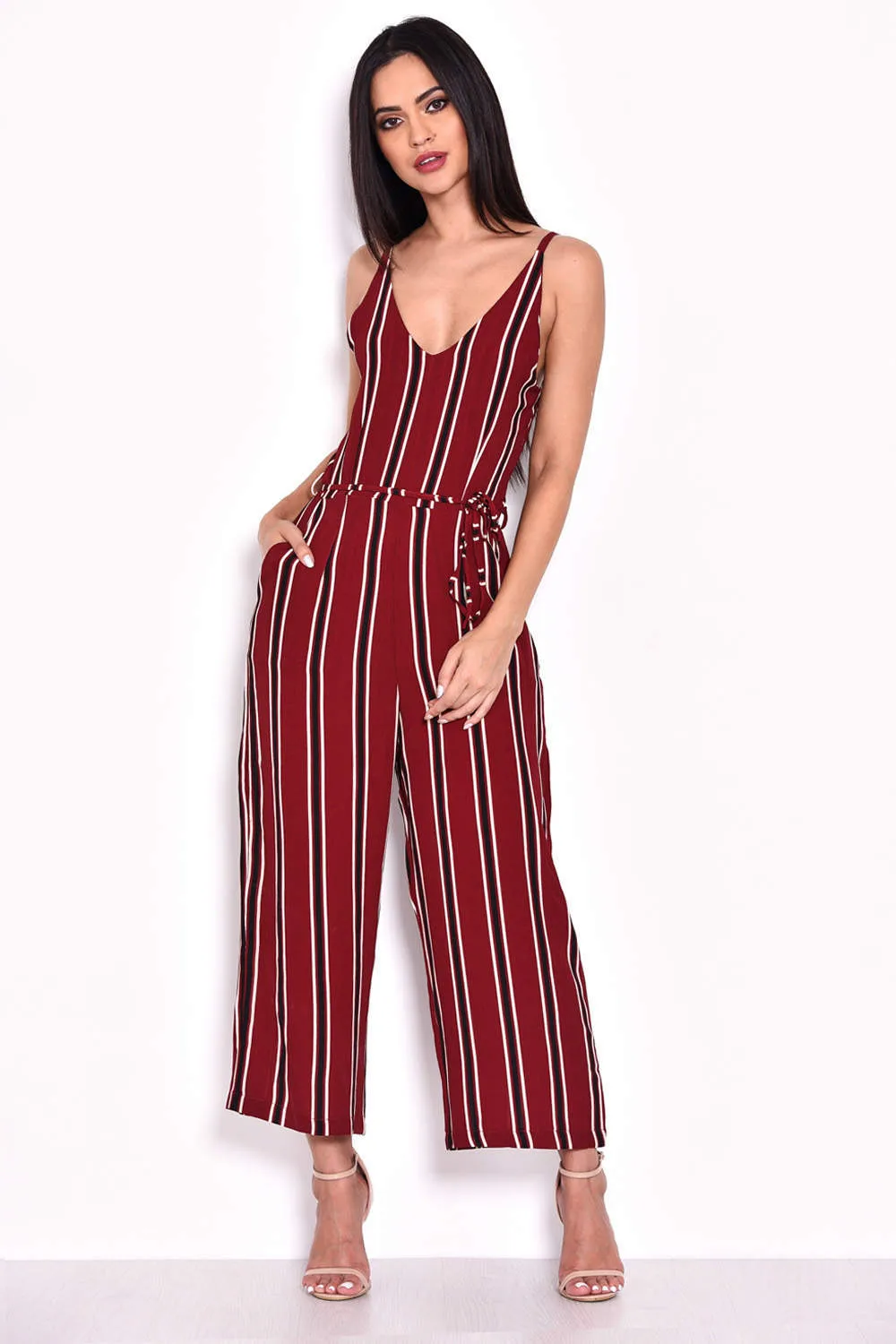 Plum Striped Tie Waist Jumpsuit sold by AX Paris product image thumbnail 2