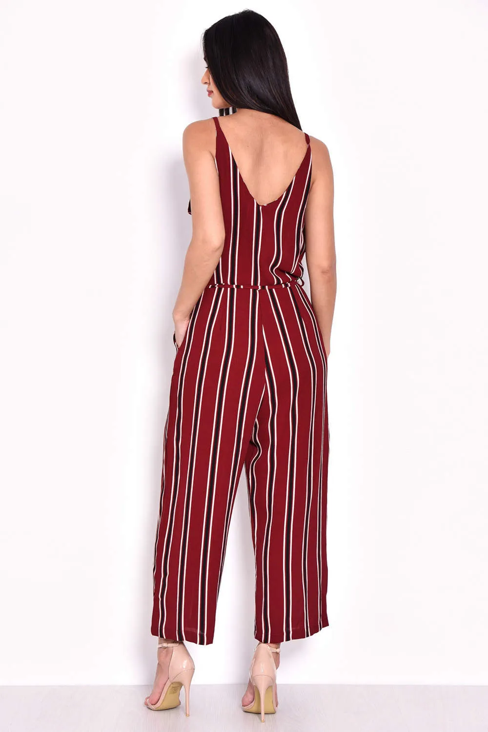 Plum Striped Tie Waist Jumpsuit sold by AX Paris product image thumbnail 3