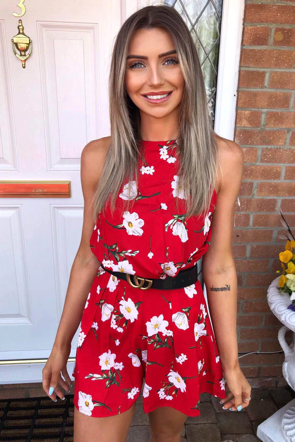 Red Floral Printed Playsuit sold by AX Paris product image thumbnail 3