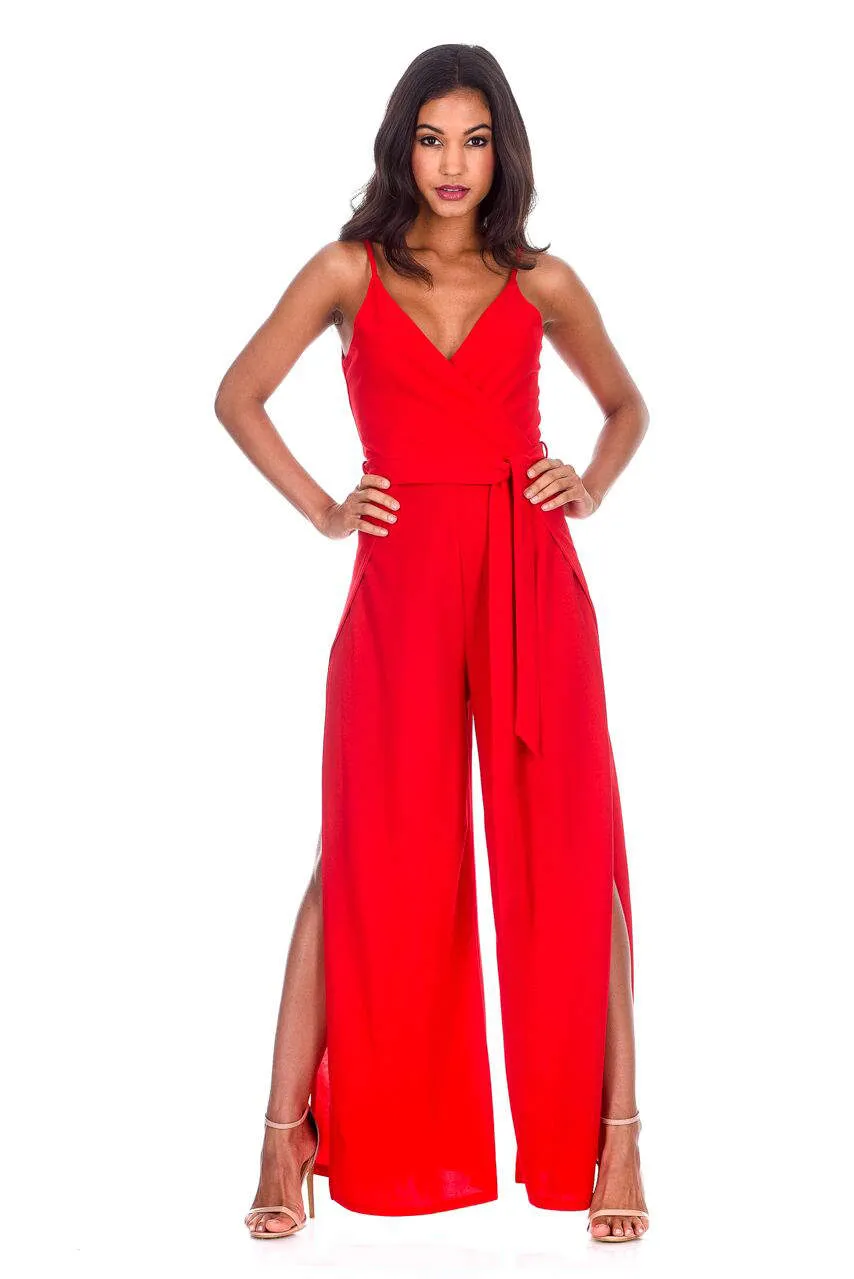 Red Wide Leg Thigh Split Jumpsuit sold by AX Paris product image thumbnail 5