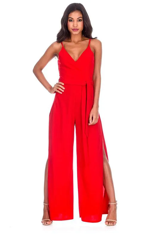 Red Wide Leg Thigh Split Jumpsuit sold by AX Paris product image thumbnail 2