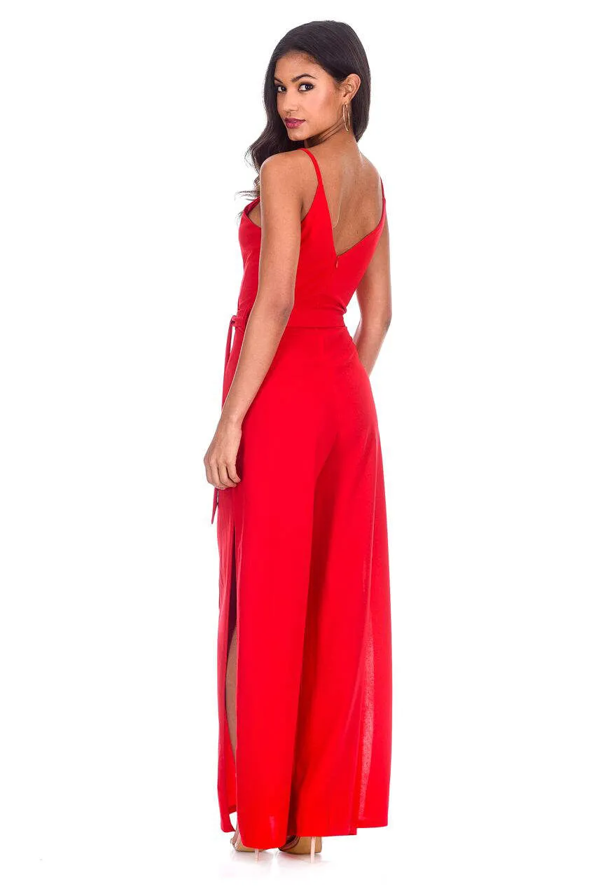 Red Wide Leg Thigh Split Jumpsuit sold by AX Paris product image thumbnail 3