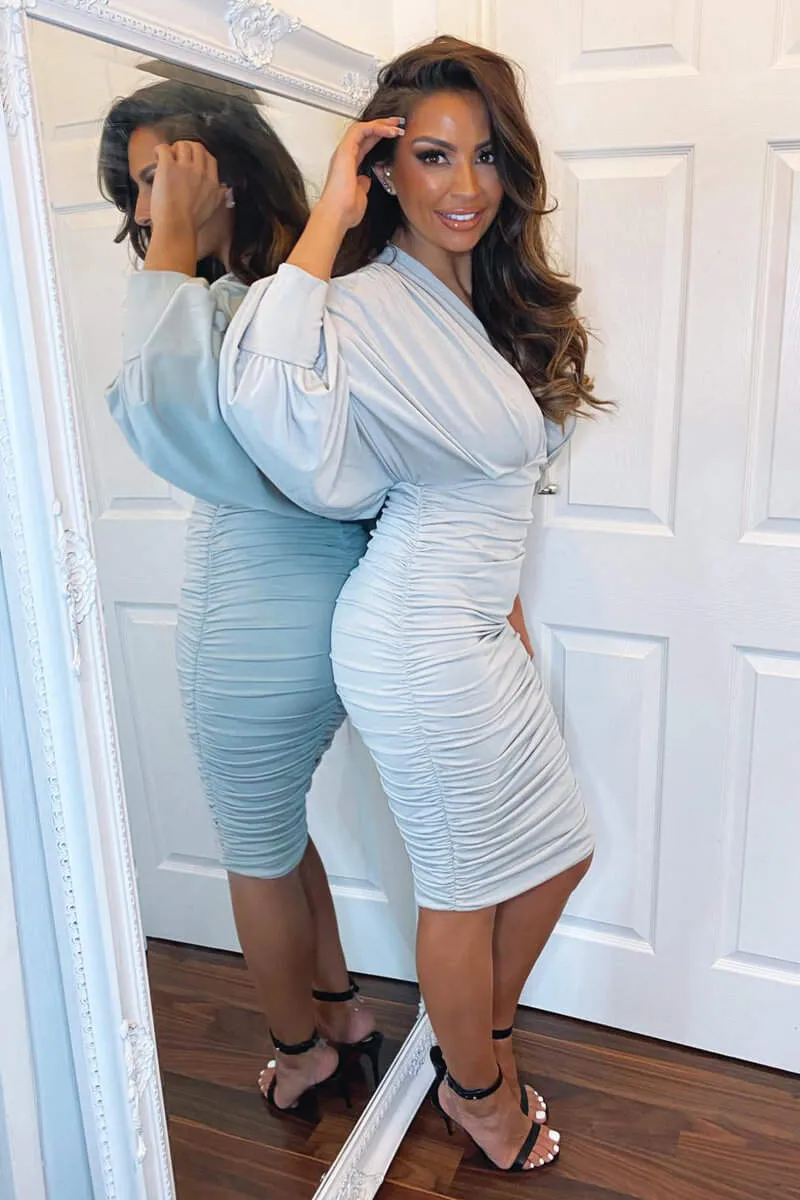 Silver Ruched Bat Wing Sleeve Midi Dress sold by AX Paris product image thumbnail 3