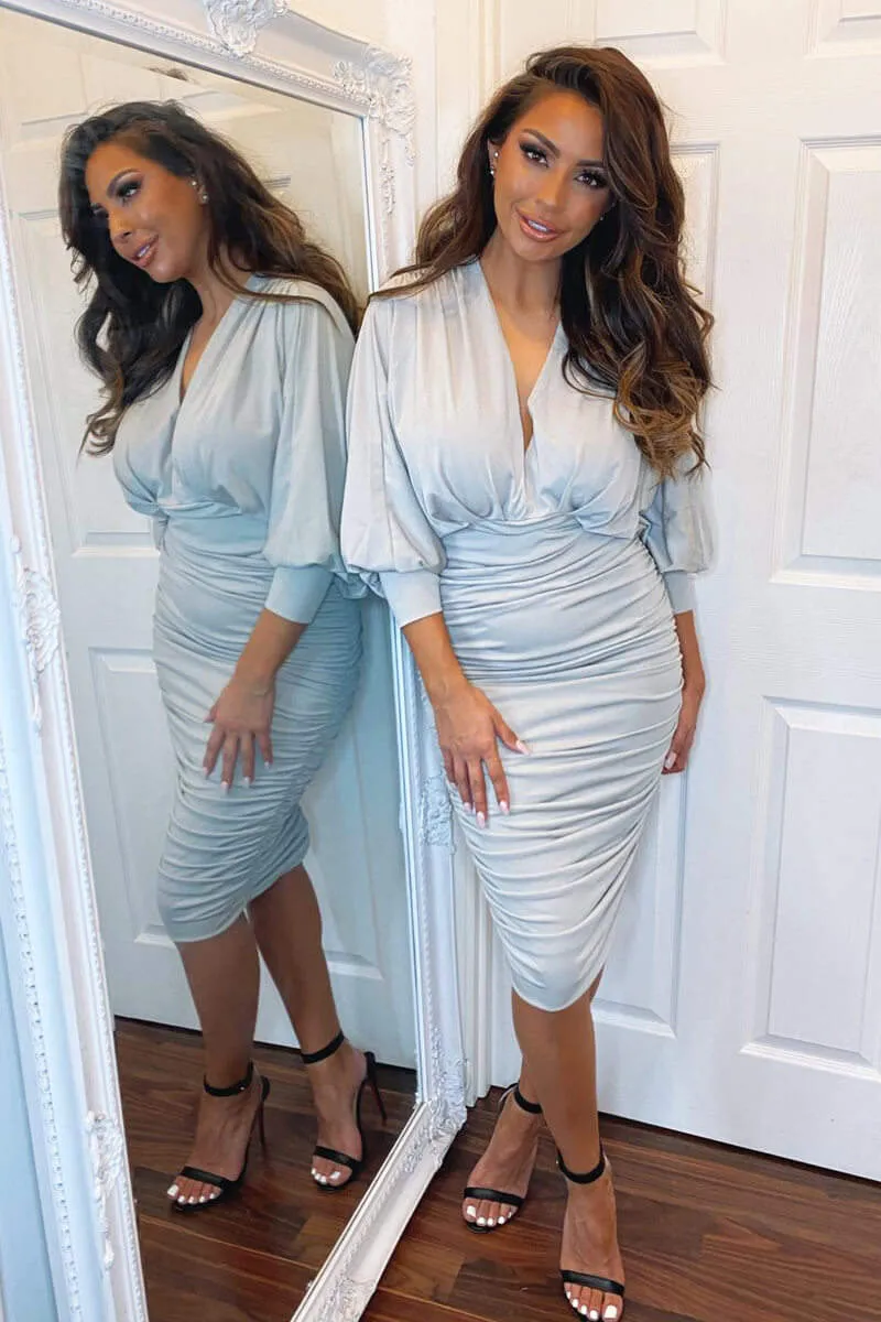 Silver Ruched Bat Wing Sleeve Midi Dress sold by AX Paris product image thumbnail 2