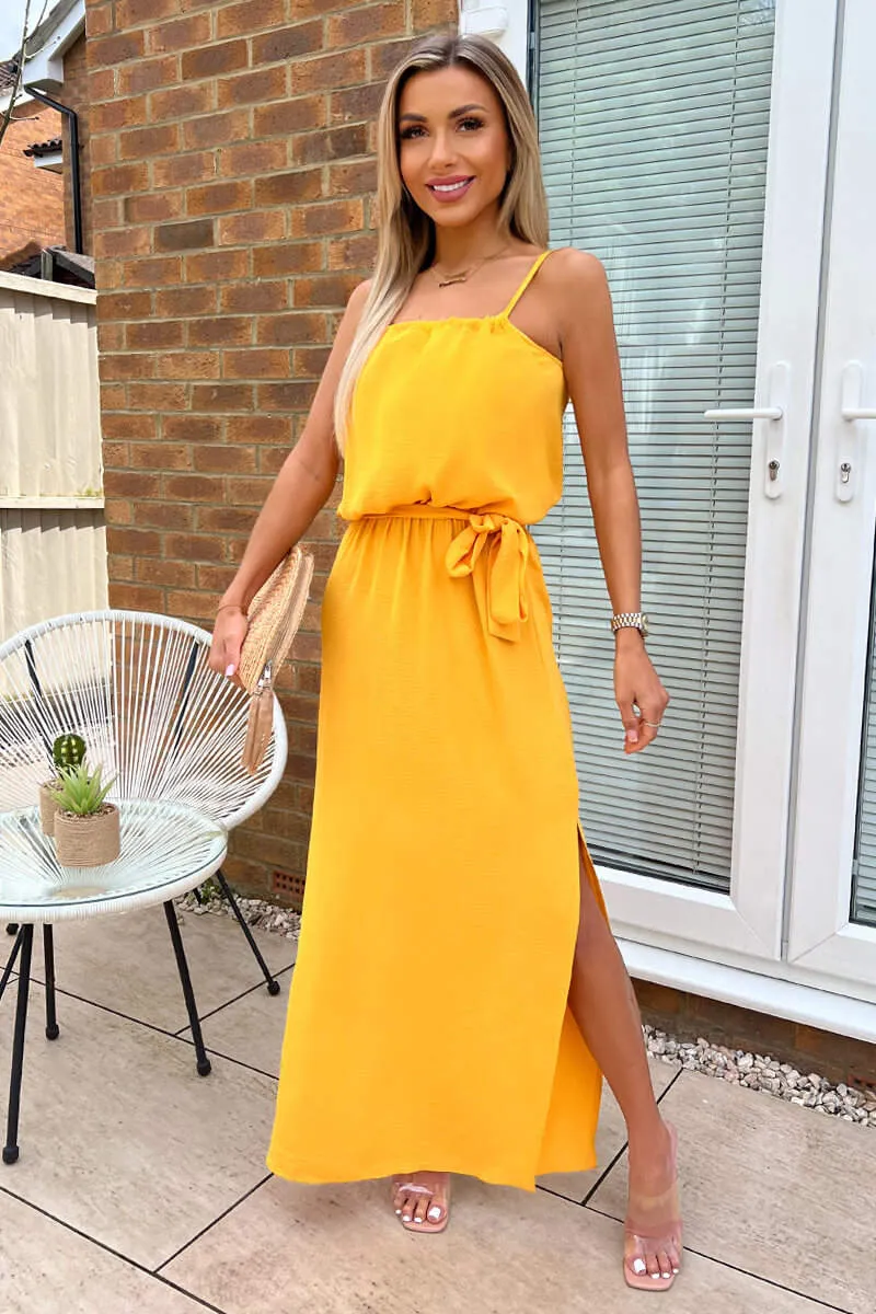 Yellow Tie Waist Strappy Split Leg Midi Dress sold by AX Paris product image thumbnail 4