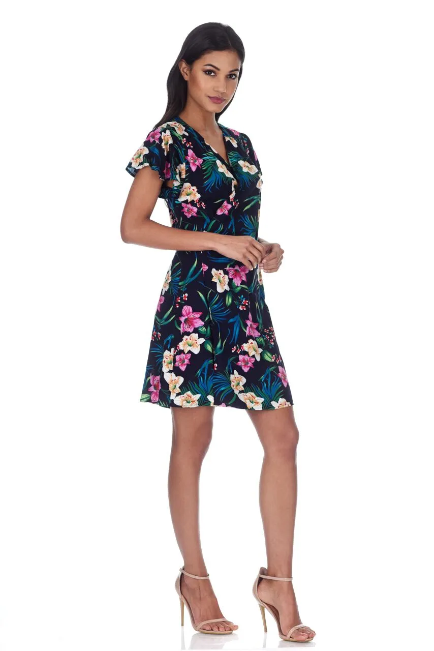 Navy Floral Wrap Dress With Frill Detail sold by AX Paris product image thumbnail 2