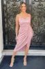 Champagne Plisse Cowl Neck Gathered Midi Dress sold by AX Paris