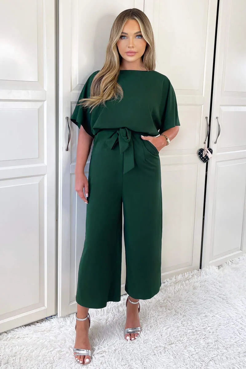 Teal Tie Waist Short Sleeve Culotte Jumpsuit sold by AX Paris product image thumbnail 3