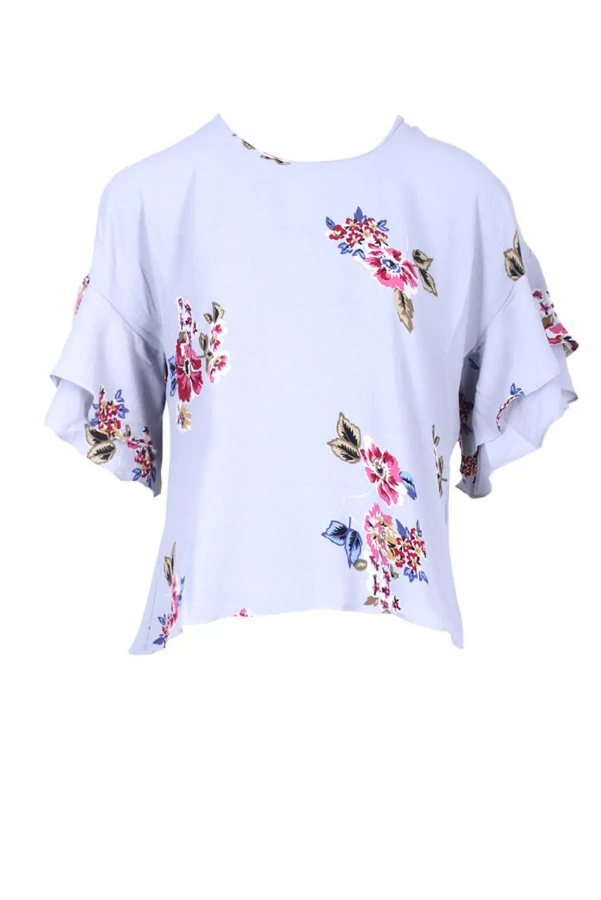 Grey Floral Frill Sleeve Top sold by AX Paris product image thumbnail 4