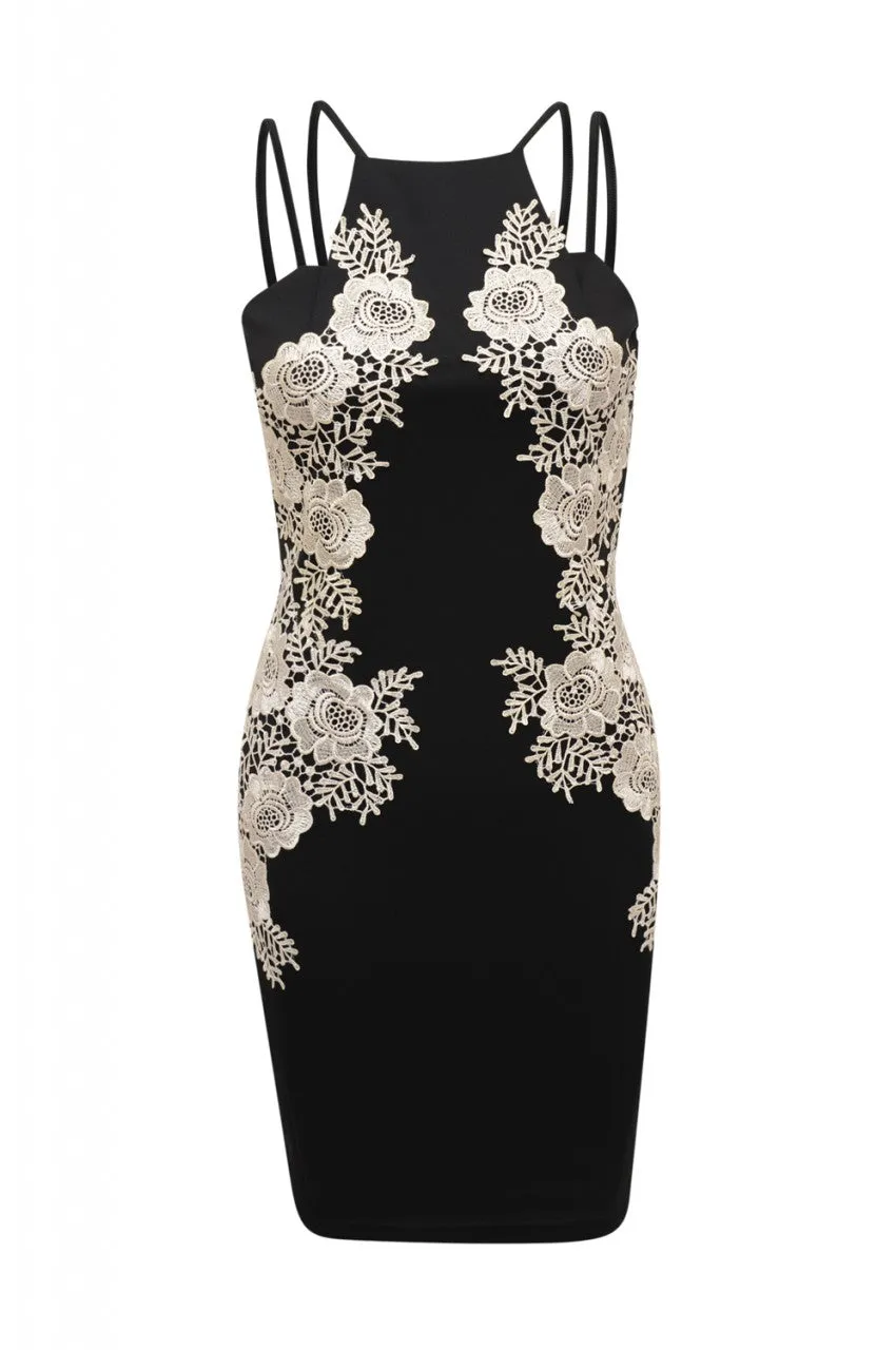 Black Mini Bodycon Dress with Lace Insert sold by AX Paris product image thumbnail 5