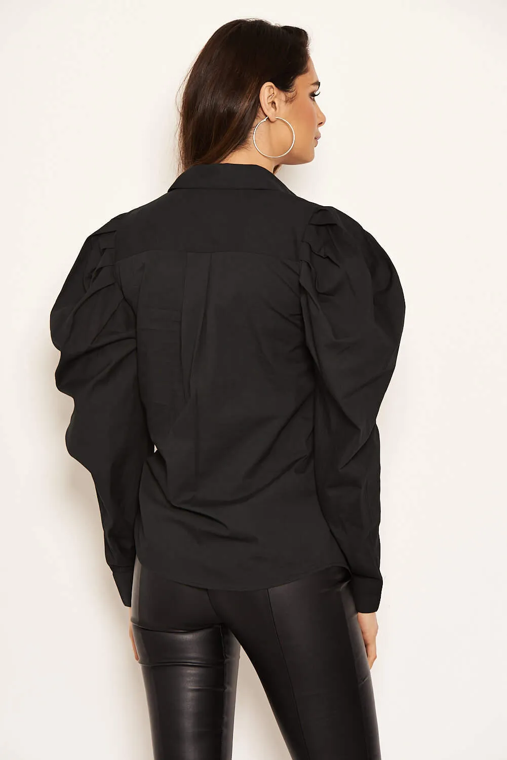 Black Poplin Puff Sleeve Shirt sold by AX Paris product image thumbnail 4