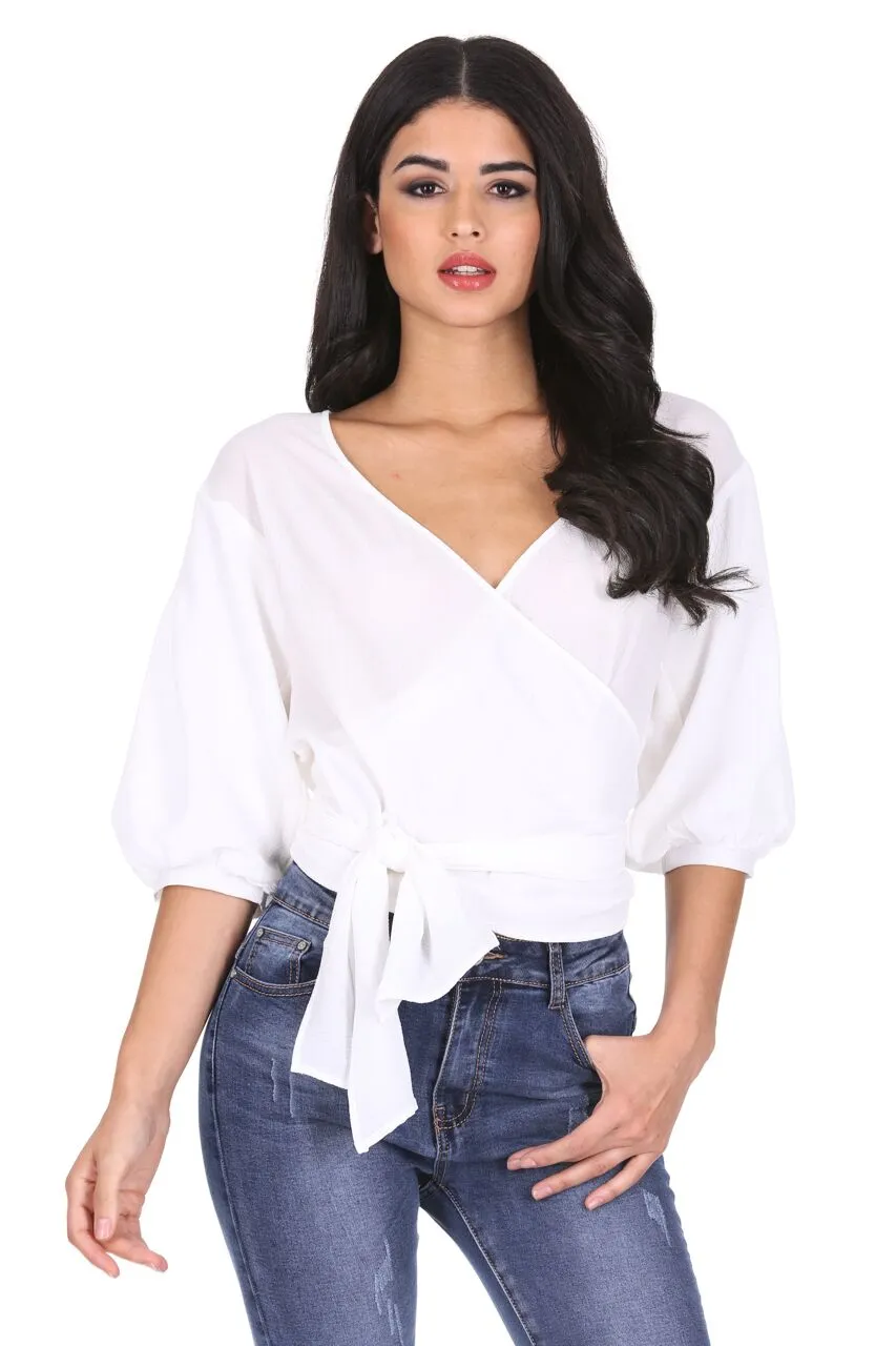 Cream Wrap Crop Top sold by AX Paris