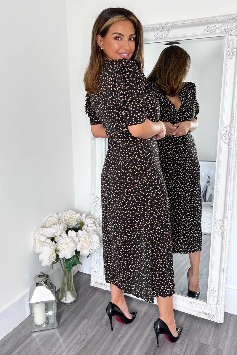 Black Heart Printed Pleated Sleeve Midi Dress sold by AX Paris product image thumbnail 5