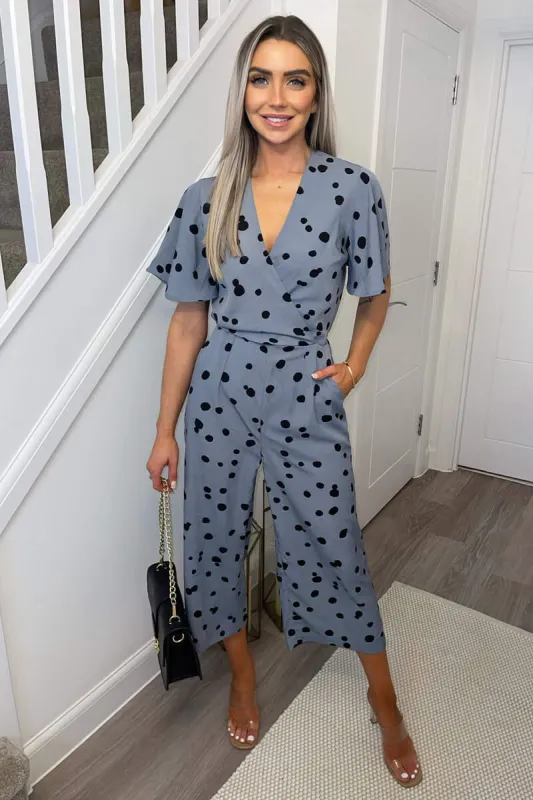 Blue And Black Printed Wrap Over Jumpsuit sold by AX Paris