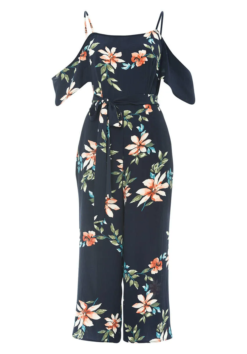 Navy Floral Culotte Jumpsuit sold by AX Paris product image thumbnail 4