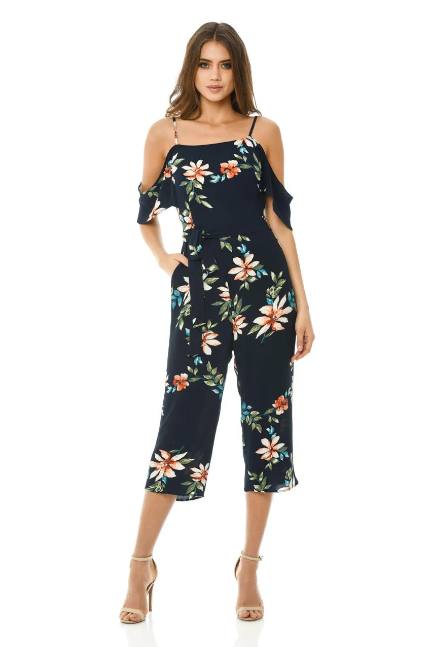 Navy Floral Culotte Jumpsuit sold by AX Paris