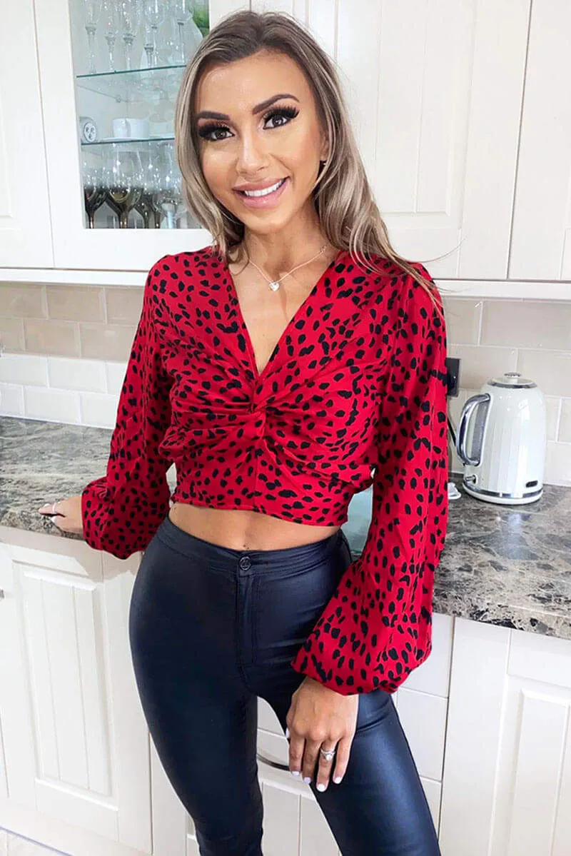 Red Printed Front Knot Crop Top sold by AX Paris product image thumbnail 3