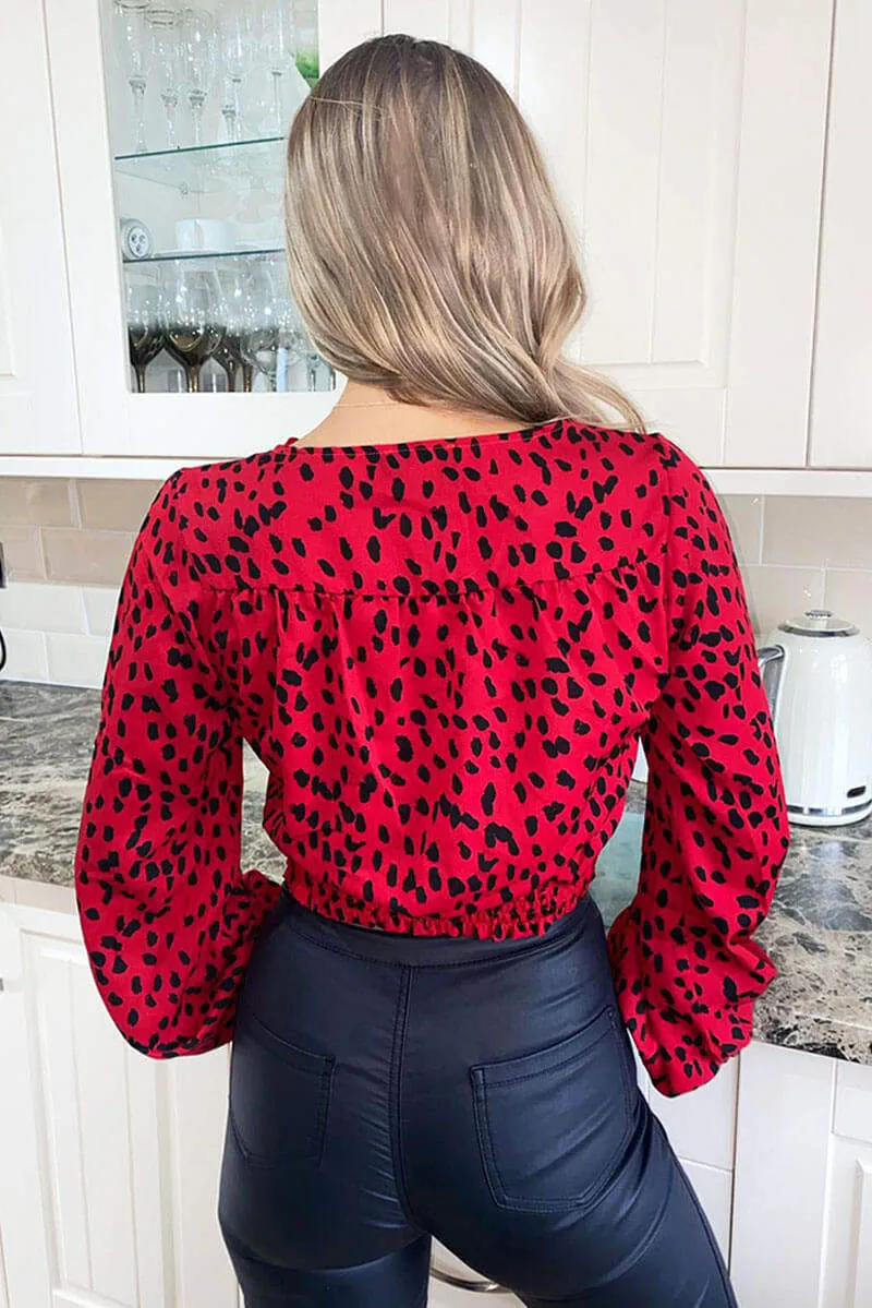 Red Printed Front Knot Crop Top sold by AX Paris product image thumbnail 4