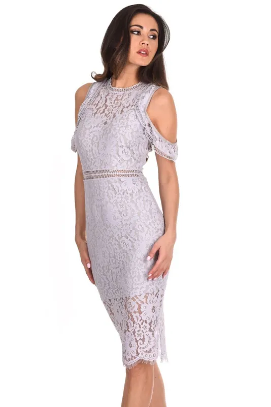 Grey Lace Cold Shoulder Midi Dress sold by AX Paris