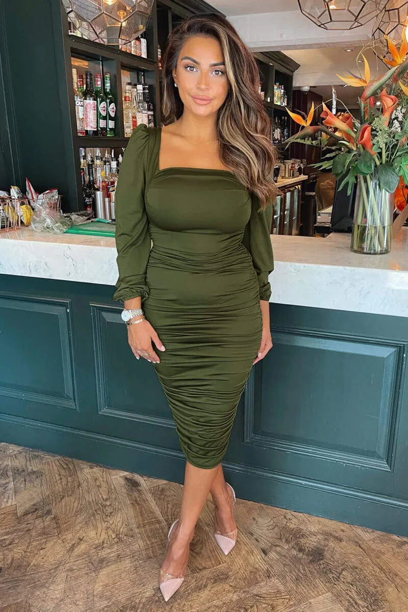 Olive Square Neck Ruched Midi Dress sold by AX Paris product image thumbnail 2