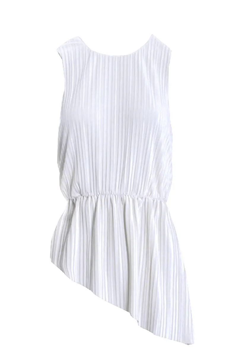 Cream Pleated Sleeveless Velvet Top sold by AX Paris product image thumbnail 4