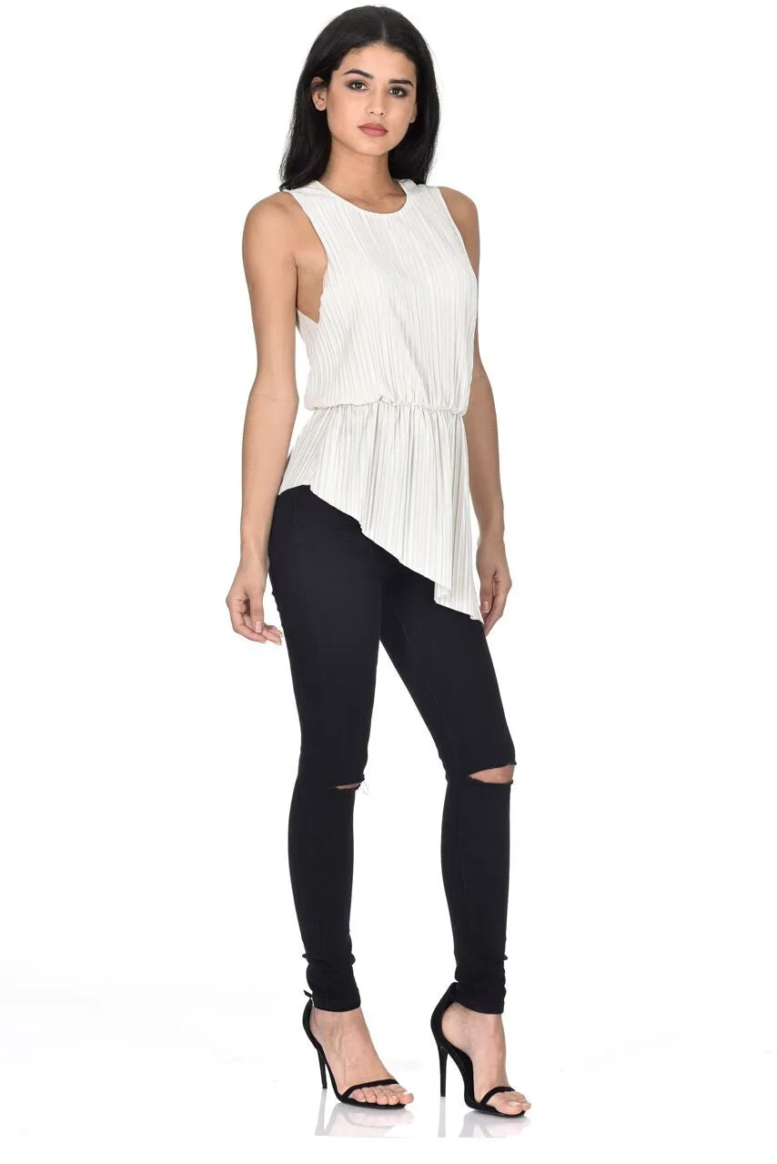 Cream Pleated Sleeveless Velvet Top sold by AX Paris product image thumbnail 2