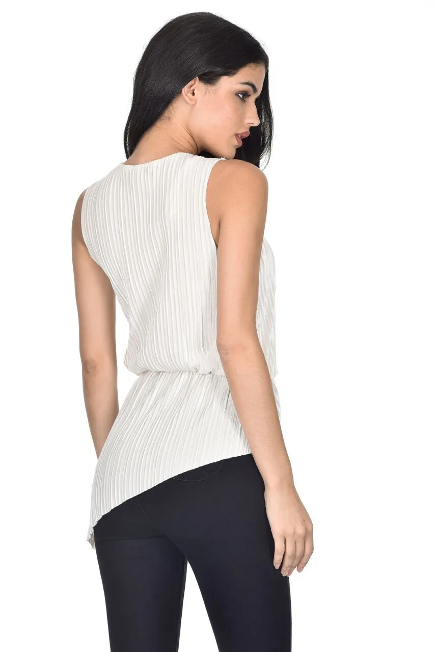 Cream Pleated Sleeveless Velvet Top sold by AX Paris product image thumbnail 3