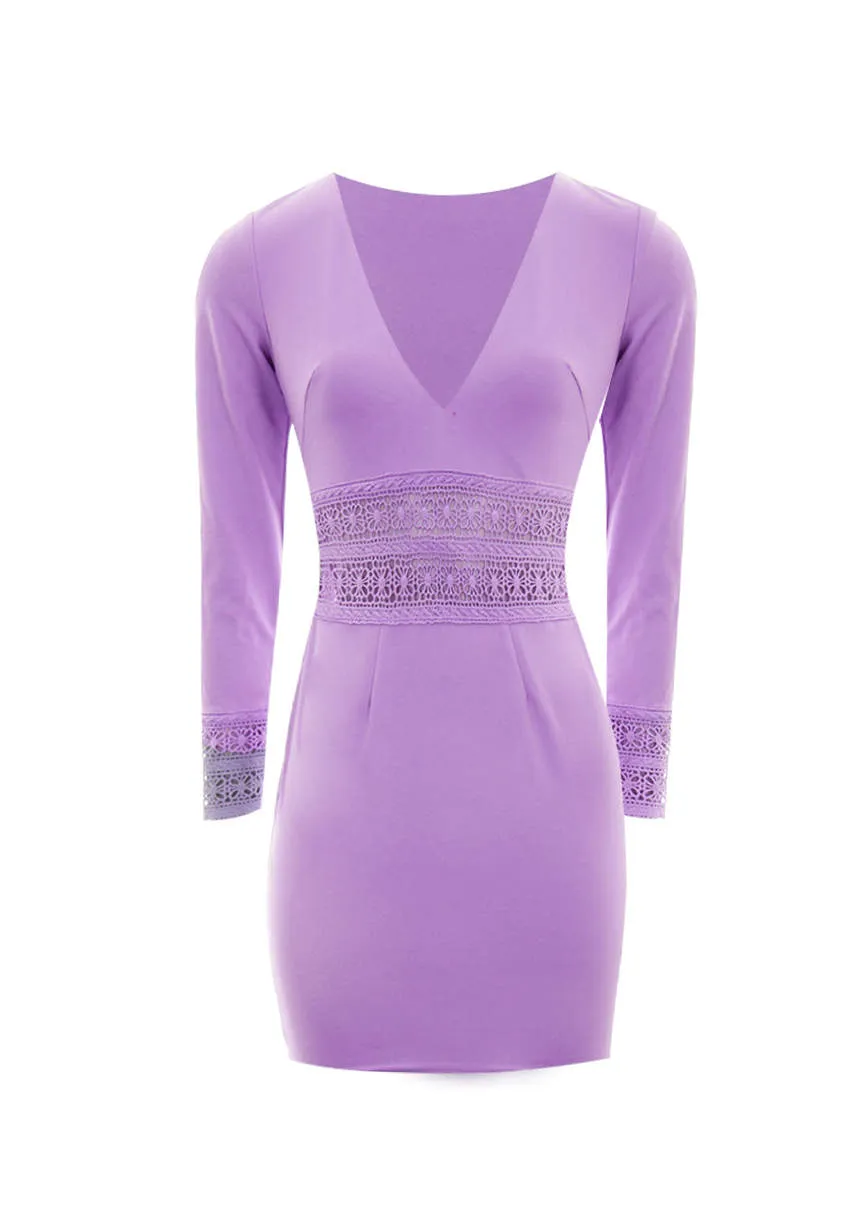 Lilac Crochet Detail Mini Dress sold by AX Paris product image thumbnail 4