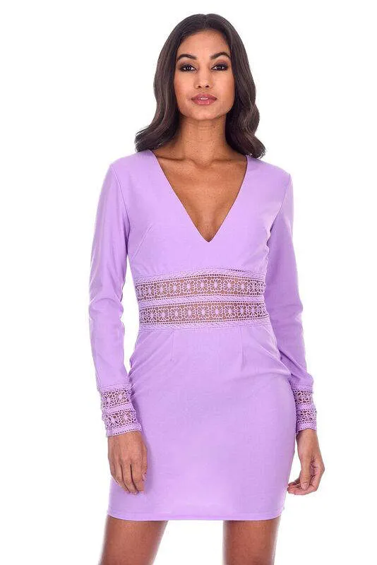 Lilac Crochet Detail Mini Dress sold by AX Paris