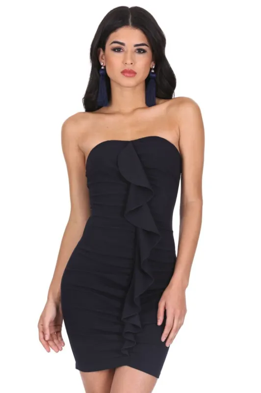 Navy Ruched Frill Front Mini Dress sold by AX Paris
