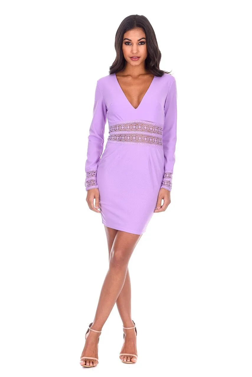 Lilac Crochet Detail Mini Dress sold by AX Paris product image thumbnail 2