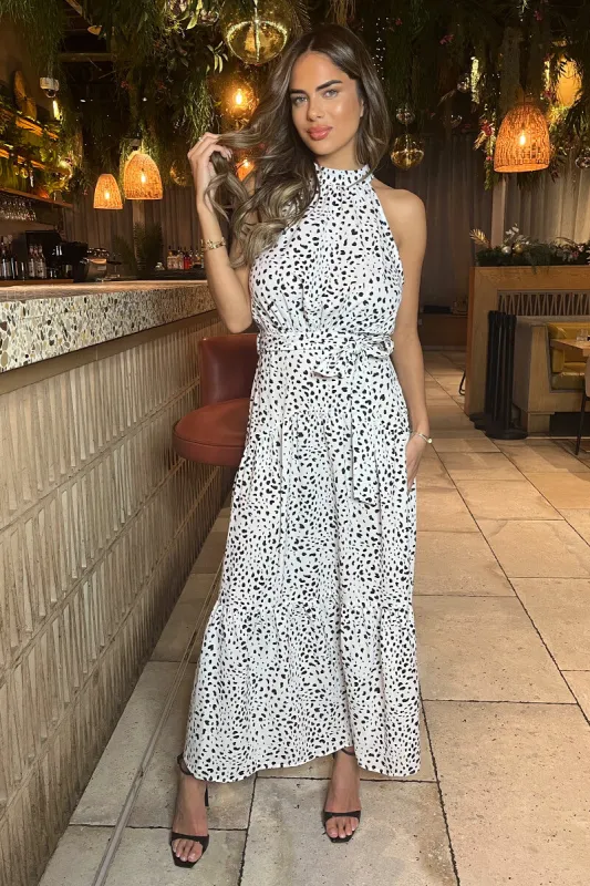 Black And White Halterneck Tie Waist Midi Dress sold by AX Paris