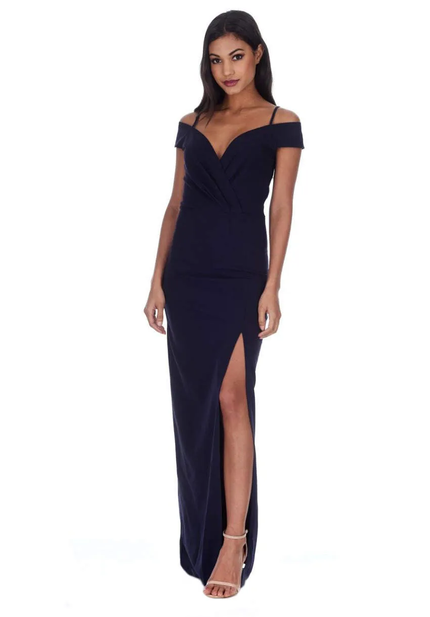 Navy Wrap Over Maxi Dress sold by AX Paris