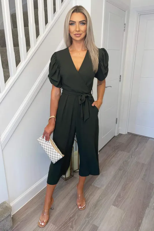 Olive Puff Sleeve Jumpsuit sold by AX Paris