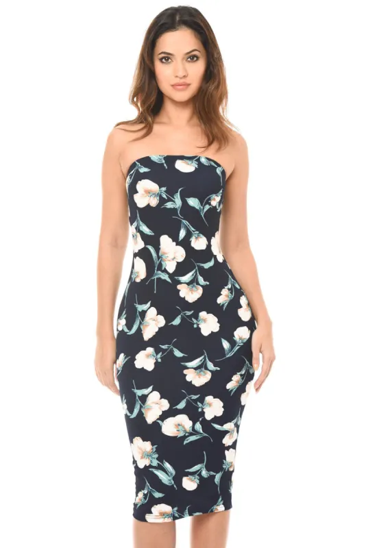 Navy Strapless Bodycon Dress sold by AX Paris