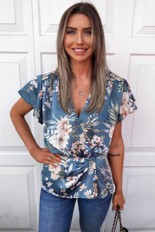 Duck Egg Floral Wrap Over Top sold by AX Paris