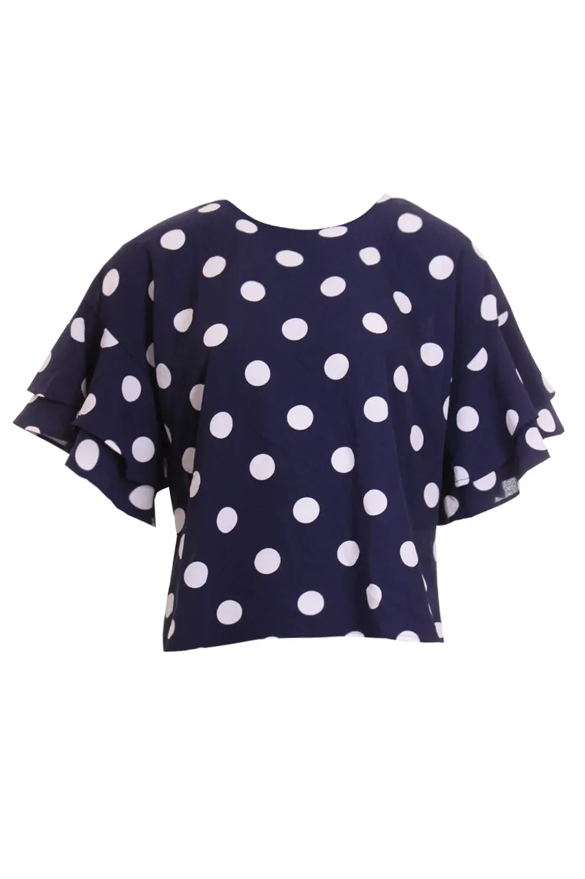 Navy Polka Dot Frill Sleeve Top sold by AX Paris product image thumbnail 4