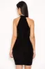 Black Sequin Velvet High Neck Dress sold by AX Paris