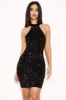 Black Sequin Velvet High Neck Dress sold by AX Paris
