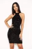 Black Sequin Velvet High Neck Dress sold by AX Paris