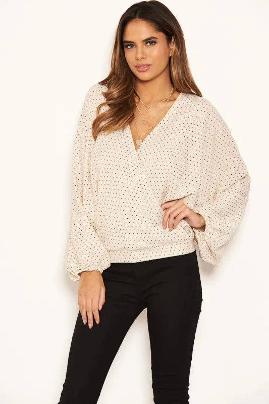 Stone Polka Dot Wrap Over Top sold by AX Paris